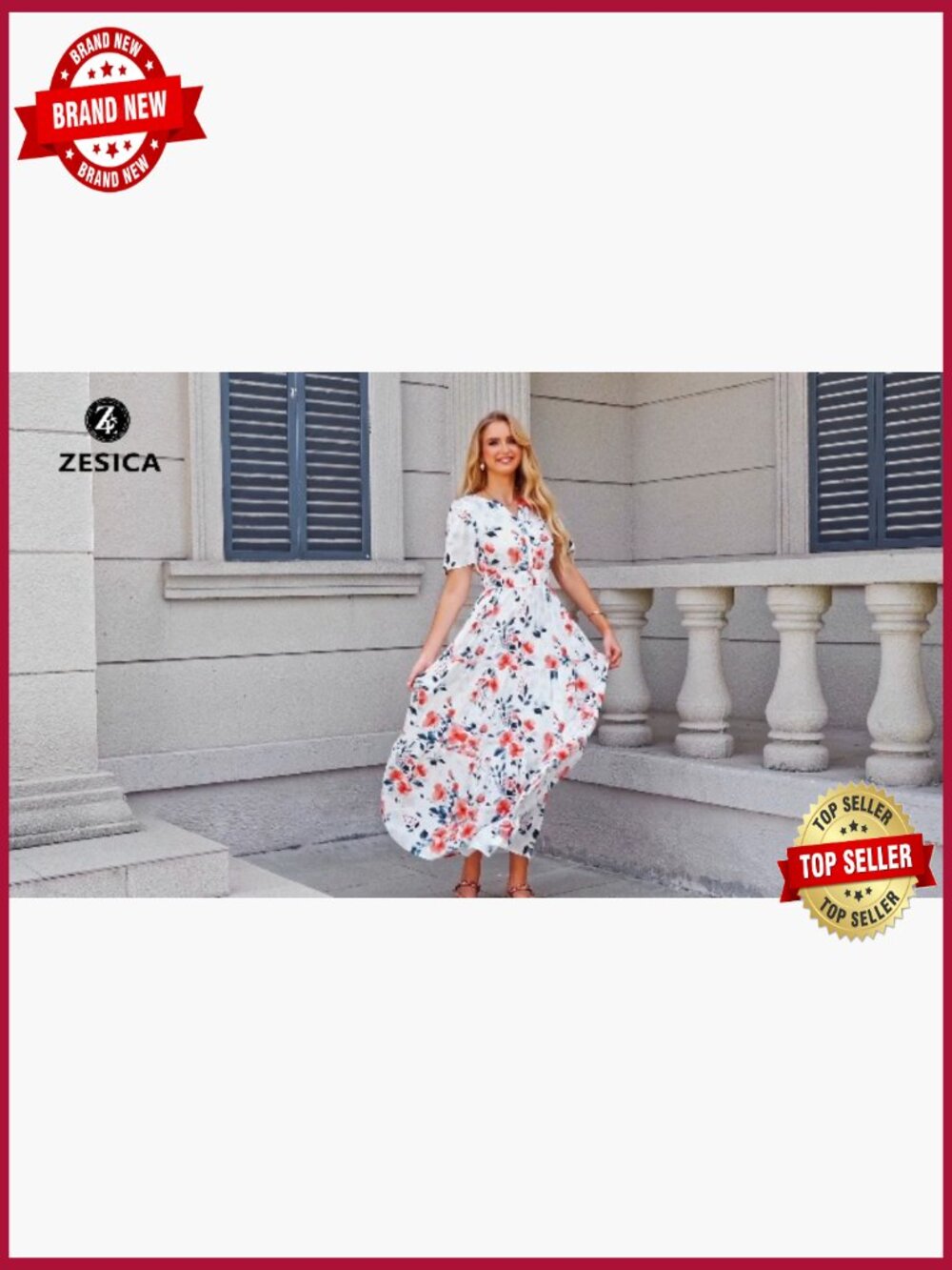 Women's Short Sleeve V Neck Floral Maxi Dress Boho Beach Vacation A-Line - Picture 7 of 7